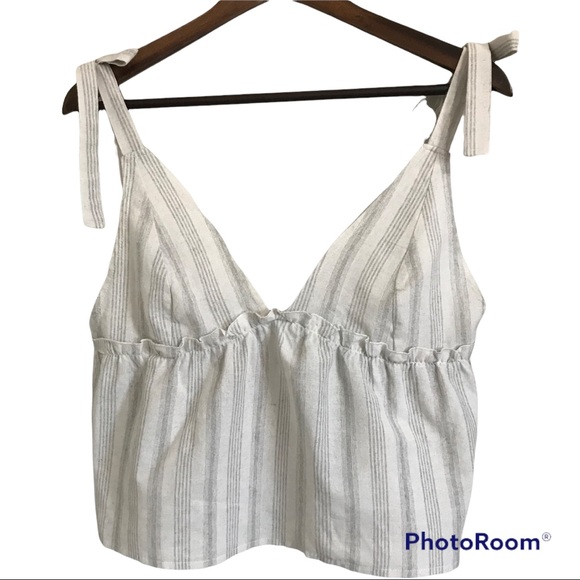 Shein Crop Spaghetti Tie Straps Light Gray with Grey Stripes Tank Top Size L - Picture 1 of 17
